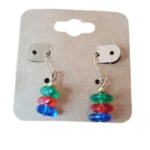 Quirky Primary Color Stacked Translucent Bead Dangle Drop Earrings
